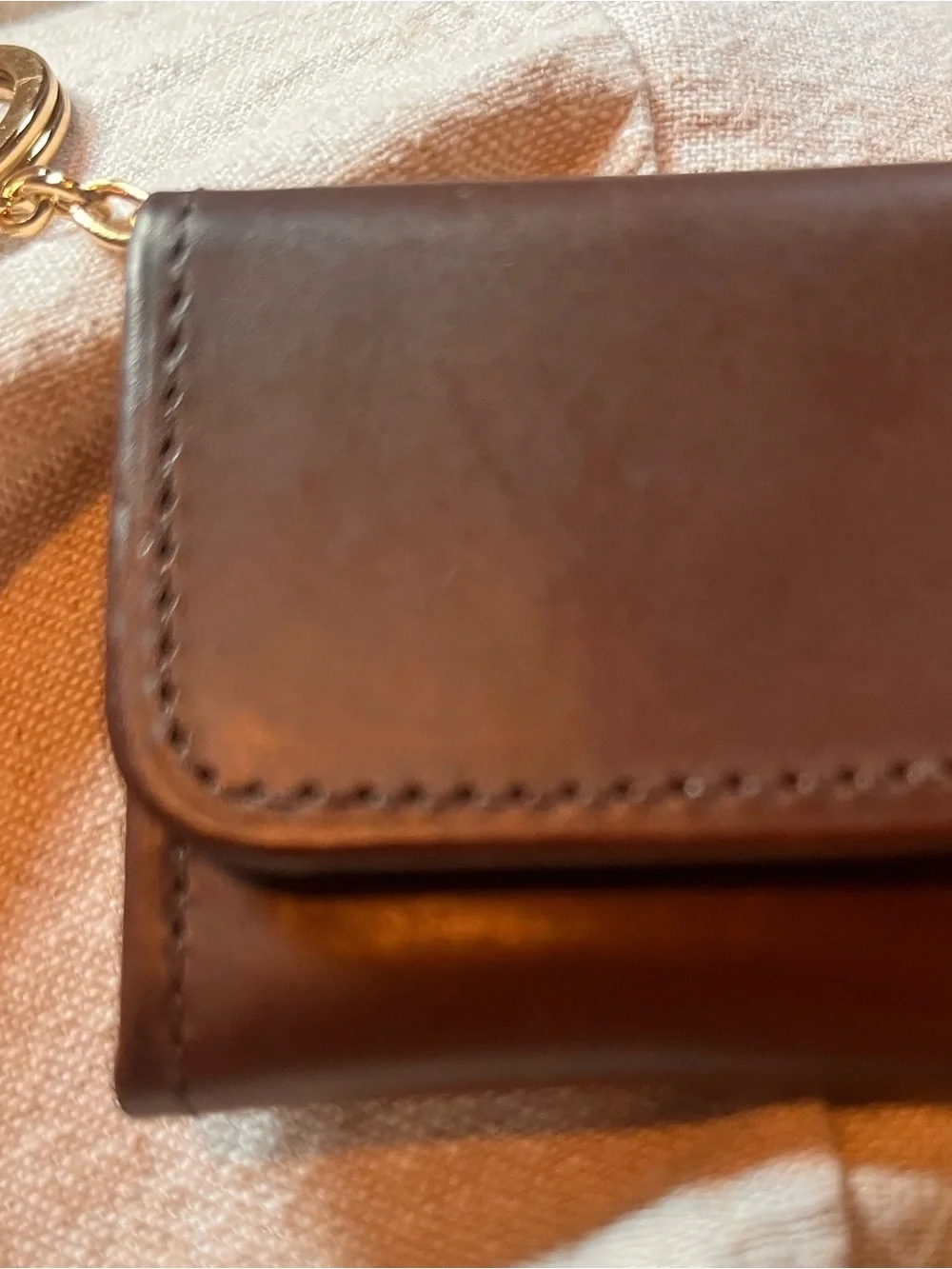 Vintage Coach Leather photo keychain Mahogany Brown with Gold Chain RARE